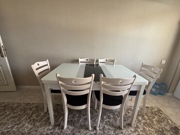 стеклянный журнальный стол: Для кухни, Прямоугольный стол, 6 стульев