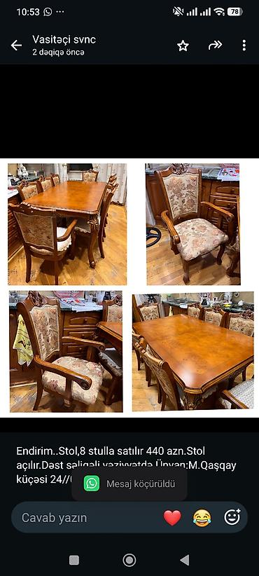 Endirim. Stol,8 stulla satılır 440 azn.Stol açılır.Dəst səliqəli