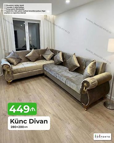 Диваны: Künc Divan – 280×200 sm - Mexanizm: açılan, bazalı (yataq funksiyası — 1