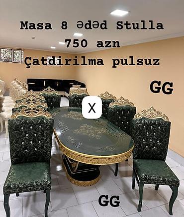 bar stolu: Masa və 8 ədəd stul dəsti - Dəst tərkibi: 1 ədəd iri yemək masası + 8 — 1