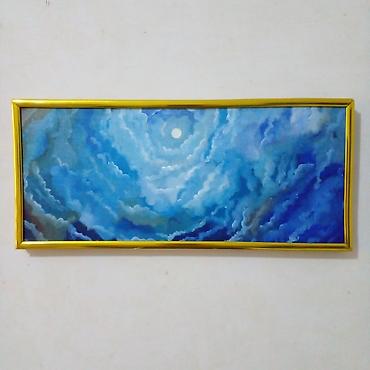 qoyun şəkili: Rəsm lövhələri – orijinal əl işləri, qızılı çərçivə ilə 17x34 sm — 2