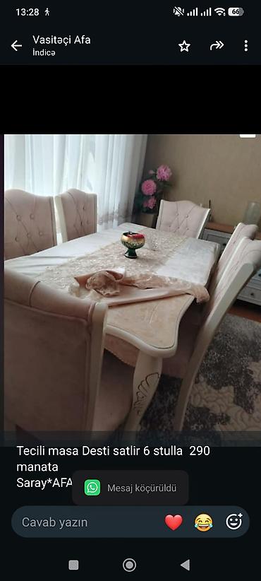 Tecili masa Desti satlir 6 stulla 290 manata
Saray*AFA 1036