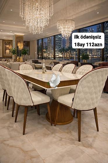 Qonaq otağı üçün, Yeni, Açılmayan, Dördbucaq masa, 8 stul