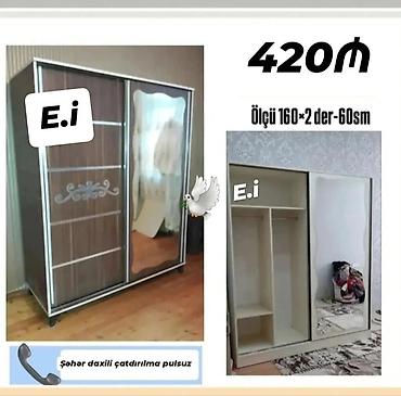 İki qapılı sürgülü paltar dolabı - Ölçü: 160 × 200 sm, dərinlik 60 sm