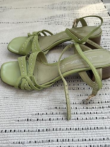 Женская обувь: Lime due dəri sandal - Rəng: açıq yaşıl (lime) - Material: Natural — 1