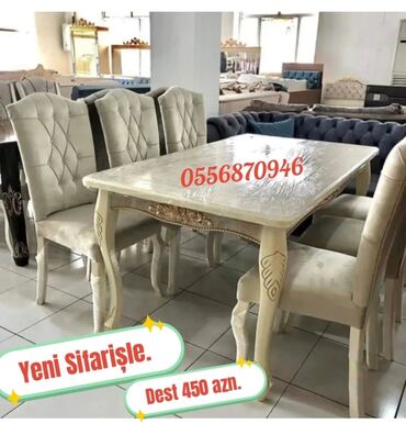 Masa və oturacaq dəstləri: Qonaq otağı üçün, Yeni, Açılmayan, Dördbucaq masa, 6 stul — 18