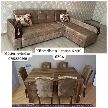 Divan və masa dəstləri: Künc divan + masa və 6 stul dəsti - Künc divan: L formalı, rahat — 1