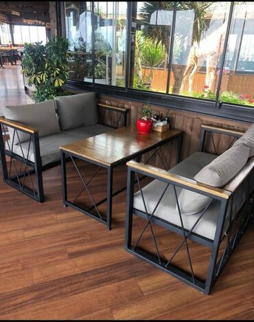 restoran stol stul satisi: Новый, Прямоугольный стол, 4 стула, Раскладной, Со скамейками, Металл, Азербайджан