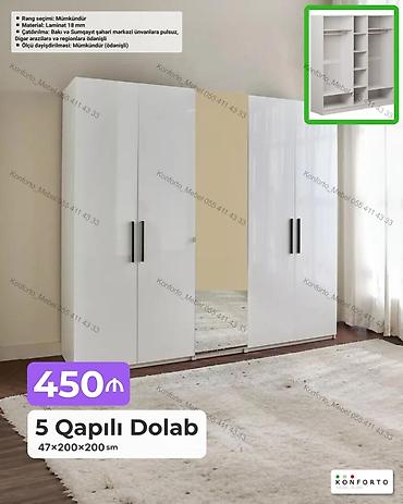 Mebel: 5 qapılı paltar dolabı – 47×200×200 sm - Material: 18 mm laminat - — 1