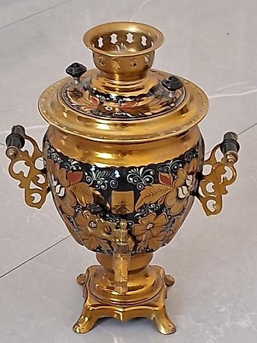 samovar luləyi: Qızılı naxışlı dekorativ samovar - Material: metal (qızılı rəng — 1