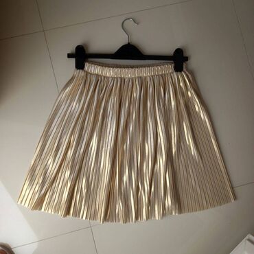 karirana suknja kombinacije: Zara plise zlatkasta suknja, dimenzije: poluobim struka (bez