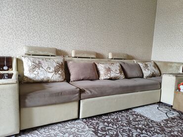 диван ремонт: Модульный диван, цвет - Бежевый, Б/у