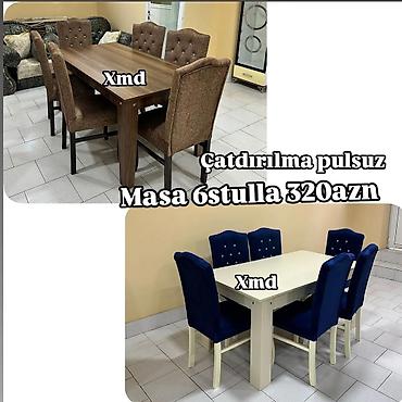 mebel qorka: 6 nəfərlik yemək masası dəsti - Komplekt: 1 masa + 6 yumşaq — 8