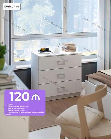 Ağ rəngli 3 çəkməcəli komod - Ölçülər: Dərinlik 40 sm × Hündürlük 90