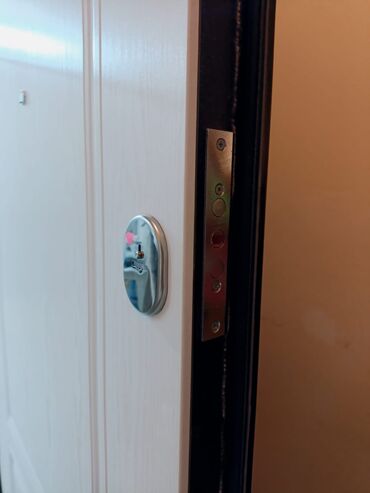 Giriş qapıları: Ağ rəngli giriş qapısı – klassik panel dizaynlı, qara metal karkaslı — 5