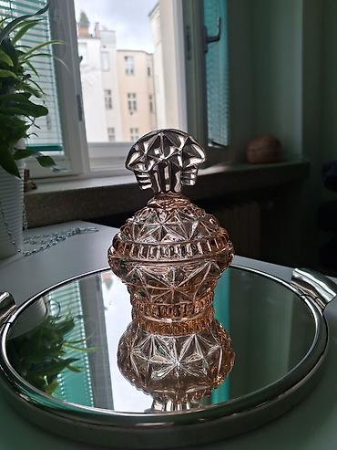 стеклянный кувшин: Винтажная шкатулка/сахарница с крышкой из розового прессованного — 2