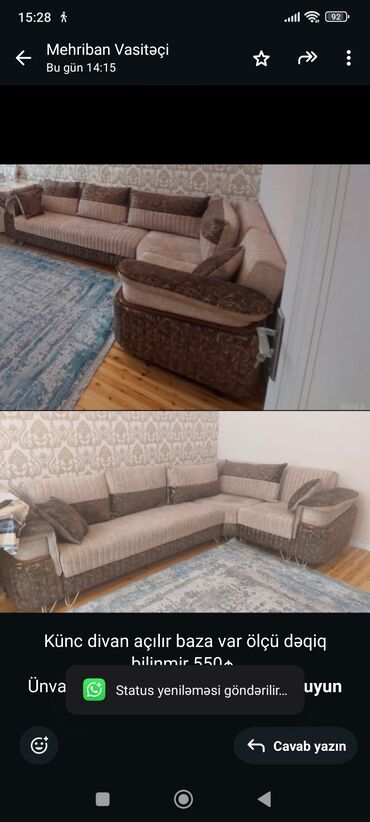 Sifarişlə divanlar: Künc divan, İşlənmiş, Açılan, Bazalı, Çatdırılma yoxdur