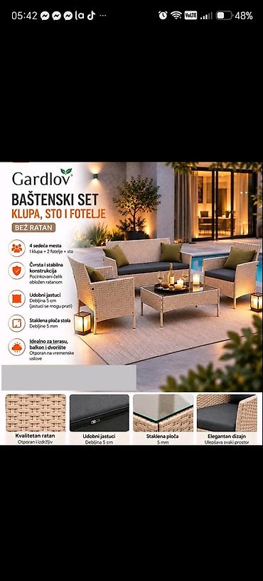 🌿 GARDLOV BAŠTENSKI SET – KLUPA, STO I FOTELJE – BEŽ RATAN Uredite na lalafo.rs 🌿 GARDLOV BAŠTENSKI SET – KLUPA, STO I FOTELJE – BEŽ RATAN Uredite