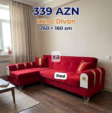 metbext mebelleri: Künc divan – 260 × 160 sm Qiymət: 339 AZN - Parlaq qırmızı rəngdə — 1
