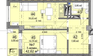 Продажа квартир: 1 комната, 42 м², Элитка, 5 этаж, ПСО (под самоотделку)