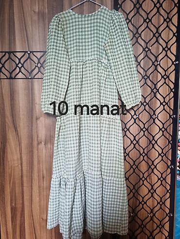 gen: Yaşıl-ağ dama naxışlı qadın donu - Stil: bohema tərzində, uzun (maksi) — 1