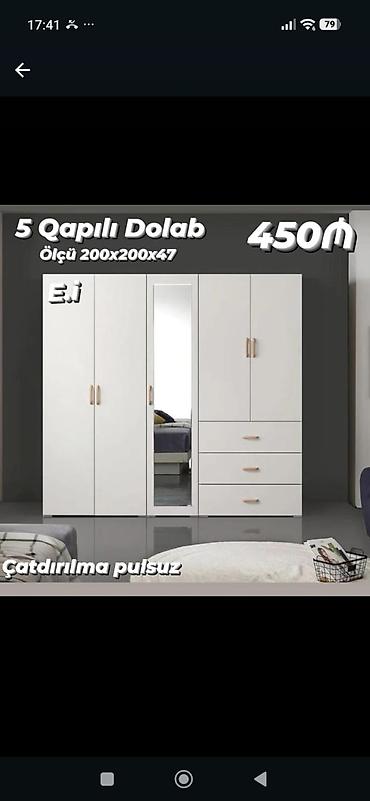 5 qapılı geyim dolabı - Ölçü: 200 × 200 × 47 sm - Rəng: ağ - Orta