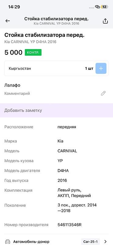 2016: Стойка стабилизатора передняя Kia Carnival YP (3 поколение — 3