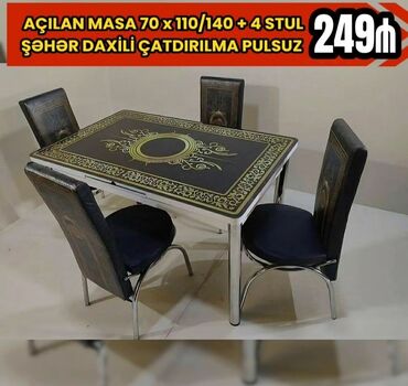 Masa və oturacaq dəstləri: Mətbəx üçün, Yeni, Açılmayan, Dördbucaq masa, 4 stul — 11