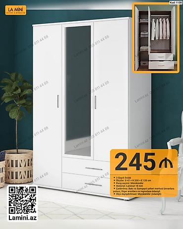 Mebel: LA MINI 3 qapılı dolab - Ölçülər: Dərinlik 47 sm × Hündürlük 200 sm × — 1
