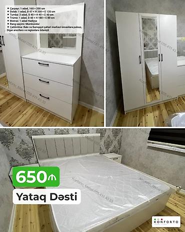komili: Yataq Dəsti – 650 Komplektə daxildir: - Çarpayı: 1 ədəd, 160 × 200 sm — 1