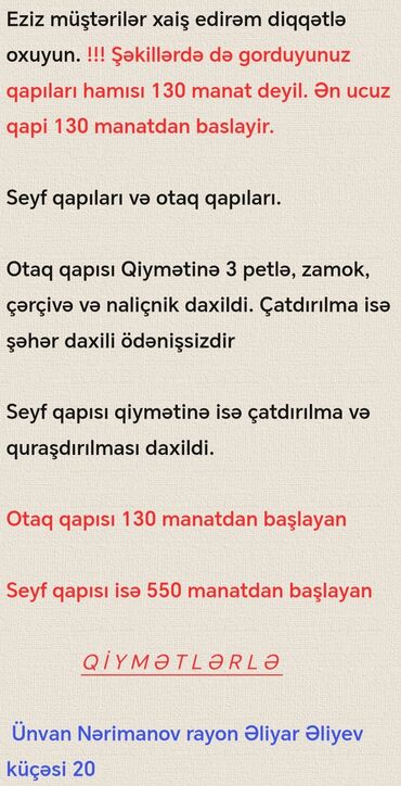 Otaq qapıları: Yeni Otaq qapısı 90x205 sm Zamok və çərçivə ilə, Ödənişli quraşdırma, Pulsuz çatdırılma, Ödənişli çatdırılma, Rayonlara çatdırılma — 22