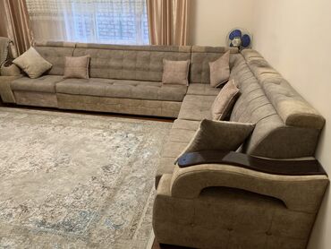угловой диван с ящиками: Бурчтук диван, түсү - Саргыч боз, Жаңы