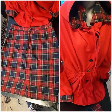 rain core cena: Komplet: crveni kaput sa kapuljačom + suknja u tartan (kariranom) — 3