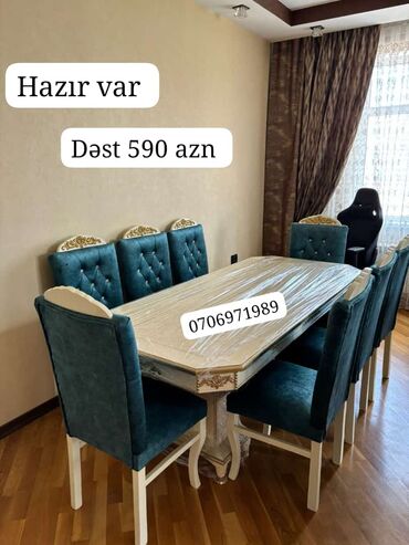 Divanlar: Qonaq otağı üçün, Yeni, Açılmayan, Dördbucaq masa, 8 stul