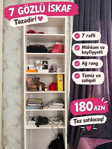 7 gözlü ağ rəngli iskelet/raf şkafı - 7 ədəd geniş və dərin rəf