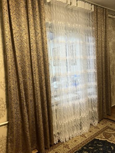 декор дождик: Шторалар комплекти, Жаккард, Комплектте тюлу бар, Даяр буюм, Конок бөлмөсү үчун
