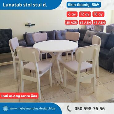 Masa və oturacaq dəstləri: Qonaq otağı üçün, Yeni, Açılan, Dördbucaq masa, 6 stul — 5