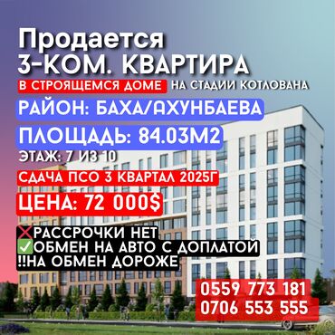 Продажа квартир: 3 комнаты, 84 м², Элитка, 7 этаж