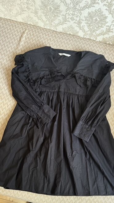 женские кофты со шнуровкой: Qara rəngli qadın paltarı – ZARA - Model: Uzunqol, A-kəsim, yüngül və