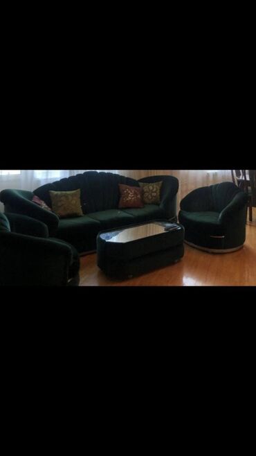 пуф кресло: Б/у, Классический диван, 2 кресла, Пуфик, Диван, Без подьемного механизма, Нераскладной