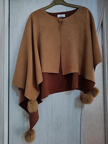 pompon: Qadın ponçosu – qəhvəyi/konyak rəng palitrası - Model: Asimmetrik — 1
