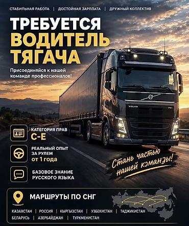 Требуется Водитель грузового транспорта, Категория прав (CE), На тягач, 1-2 года опыта