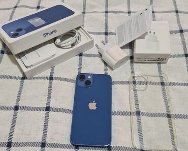 Apple iPhone: IPhone 13, Жаңы, 128 ГБ, Pacific Blue, Заряддоочу түзүлүш, Коргоочу айнек, Каптама, 100 %