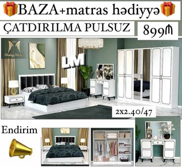 2 neferlik çarpayı: *Yataq dəsti* *Sifarişlə və yeni* Qiymət : *899₼* Dəstə daxildir