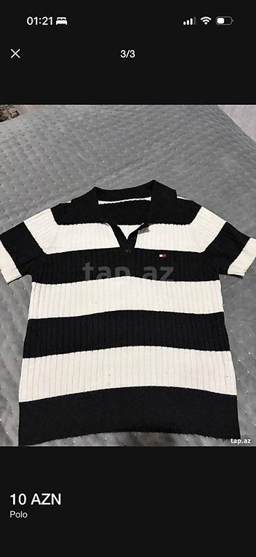hilfiger: Qara-ağ enli zolaqlı kadin polo köynəyi - Model: qısaqol polo - — 1