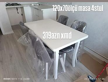 Masa və oturacaq dəstləri: Mətbəx masa dəsti - Dəst: 1 ədəd masa + 4 ədəd stul - Masa ölçüsü — 9