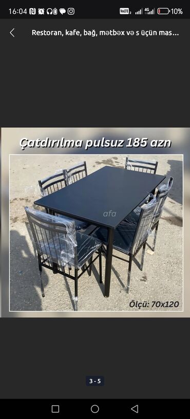 Uşaq və gənc otağı üçün dəstlər: Mətbəx üçün, Yeni, Açılmayan, Dördbucaq masa, 6 stul
