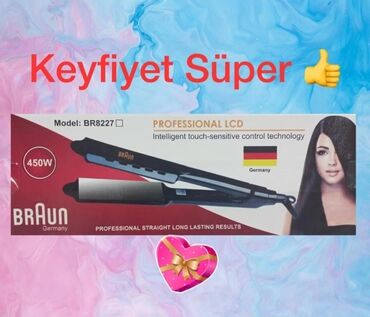 qarin eritme aparati: Braun sac Ütüsü elektrikle
 işleyir istilik gücü 450.
 Derece isinir