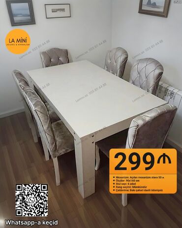 Açılan, Dördbucaq masa, 6 stul