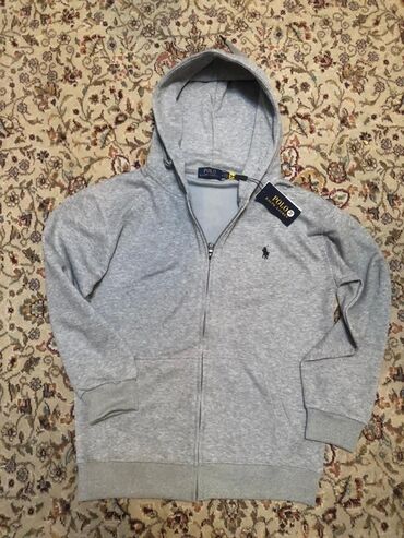 зип худи с принтом купить: Мужская толстовка, M, Polo Ralph Lauren, Новый, цвет - Серый, Бесплатная доставка